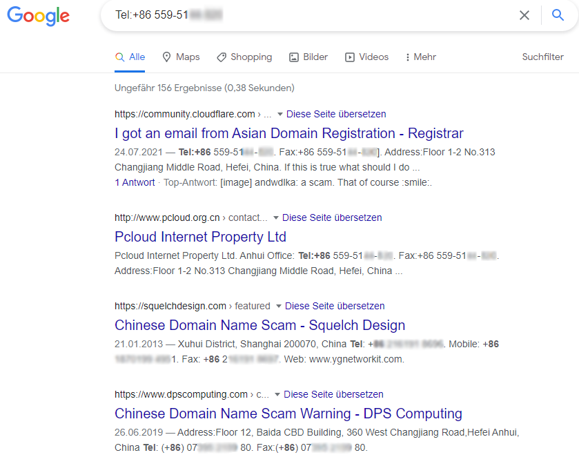 China Domain Name Spam